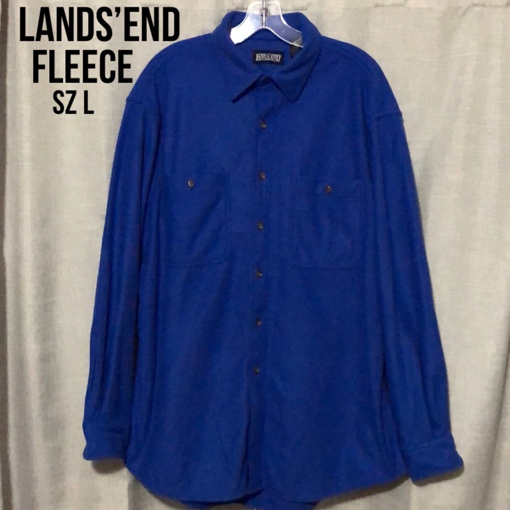Mens LANDS’END Fleece ButtonDown-Blue-Sz L-Washed/Never Worn
